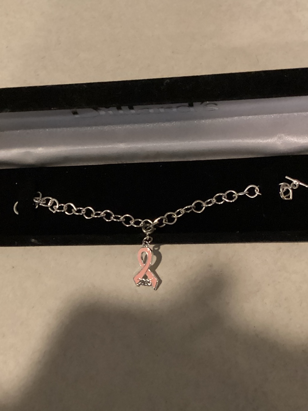 Pink Ribbon Charm Bracelet - Silver Tone